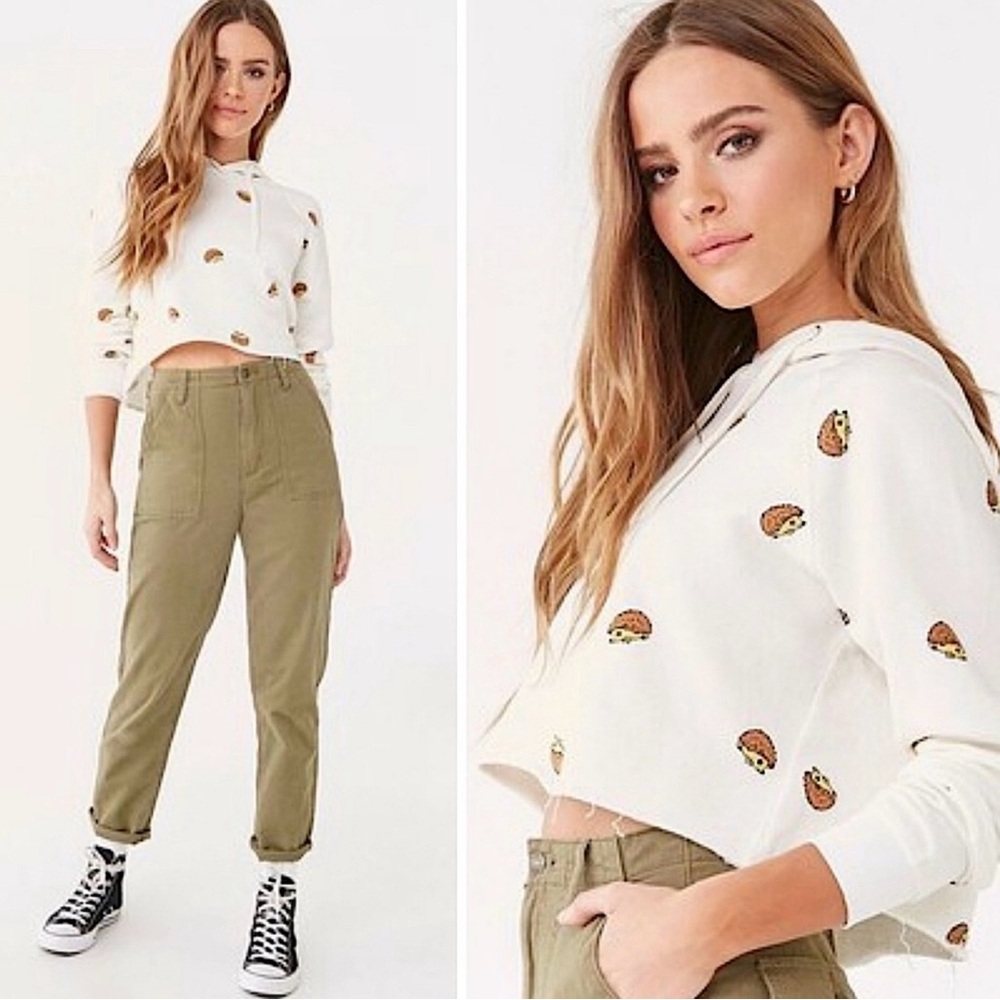 Forever 21 Cropped Hedgehog Sweatshirt Hoodie White - Women’s Size Small